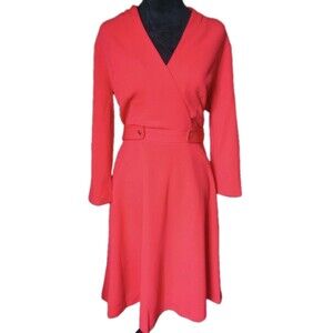 London Times Women's 10 Red 3/4 Sleeve Fit And Flair Midi Dress, NWOT